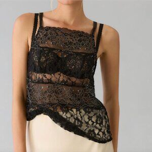 🩷🌸By Anthropologie Sheer Mixed Lace Cami L Black NWT Sexy & Feminine🌸🩷